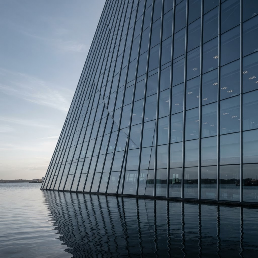 Modern glass building reflecting sky